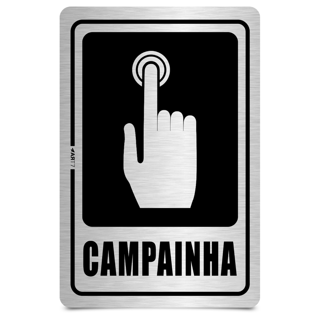 Placa Campainha Sinalização Aço Escovado 10x15cm PS 1mm