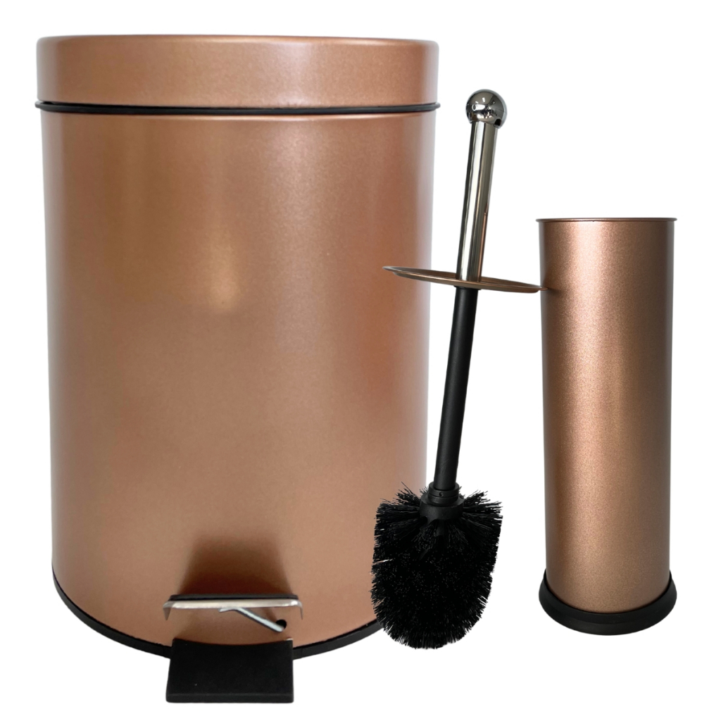 Cesto de Lixo Lixeira Rosê Gold Premium 5 Litros para Banheiro, Cozinha + Escova Sanitaria Limpeza Casa Golden