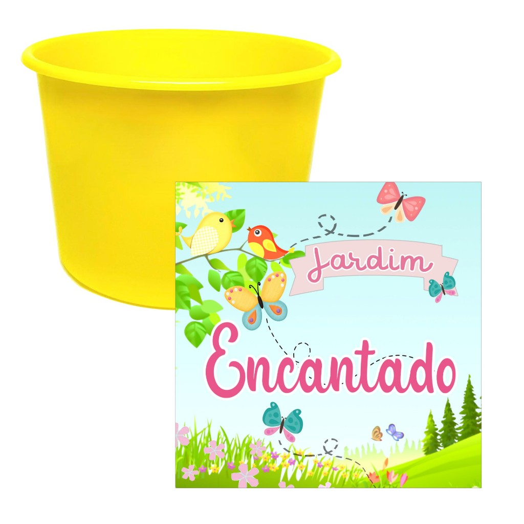 Adesivo + Baldinho Pipoca Jardim Encantado 1.5l-Kit Cinema Festa Infantil Aniversário Lembrancinha