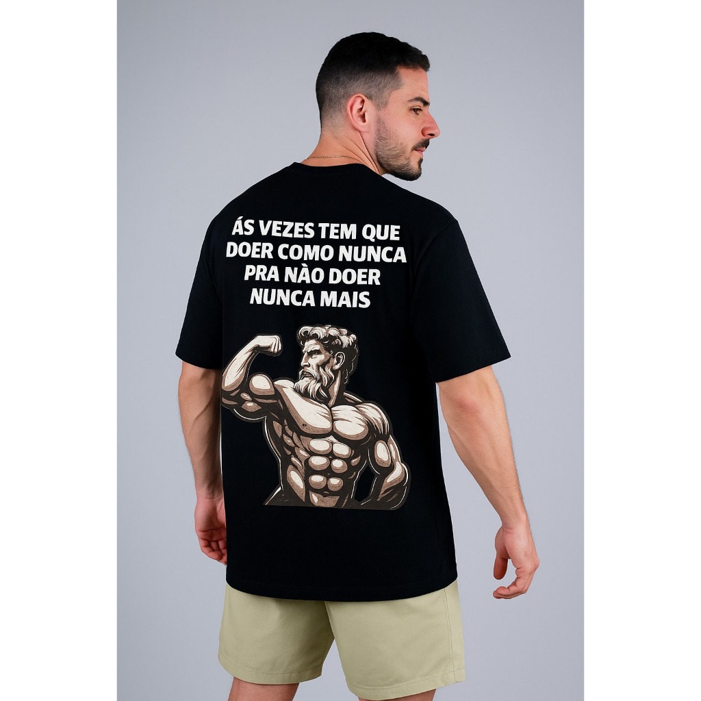 Camiseta Oversized Unissex 100% Algodão – Estampa Motivacional Academia Fitness