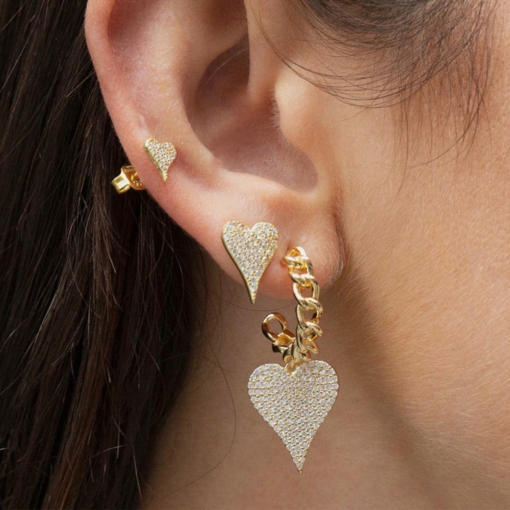 Conjunto Elegante Brinco Com Argola De Ouro e prata Coração Brincos De Para Mulheres Joias Acessórios