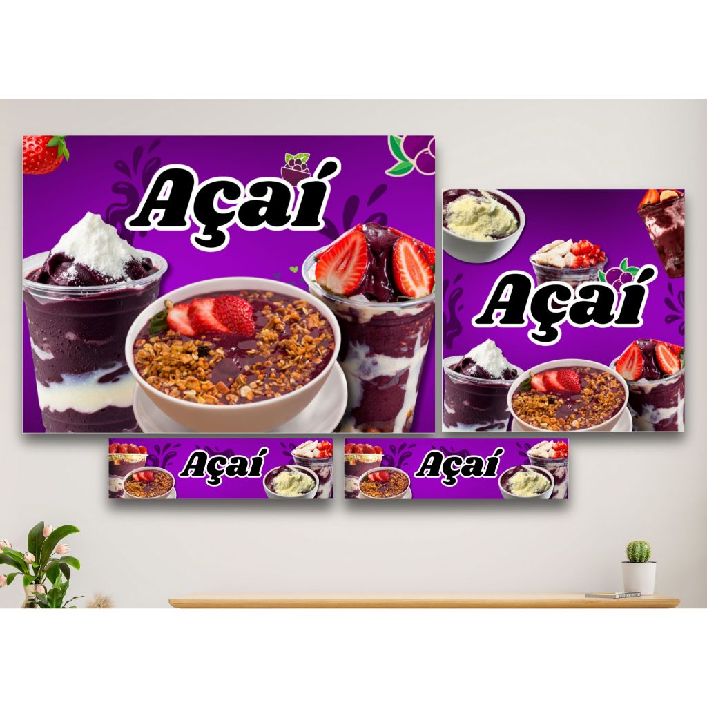 4 Adesivos Parede Açaí Carrinho Trailler No Copo Barca Tigela