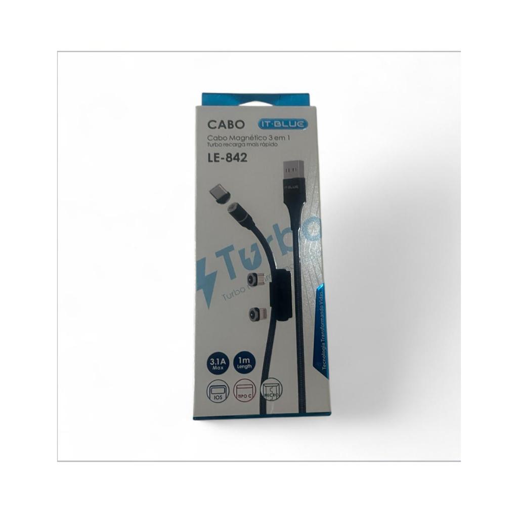 Cabo Magnético IT. BLUE 842Turbo / 3 em 1/para IOS/Tipo C/Micro/Turbo carrega mais rápido