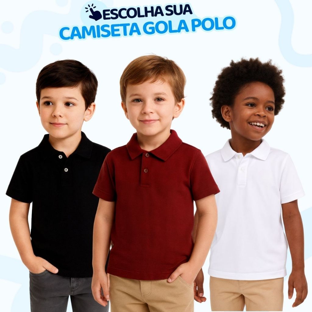 Camisa Polo Menino Infantil Estilo Casual de algodão, nos tamanhos 2 ao 10