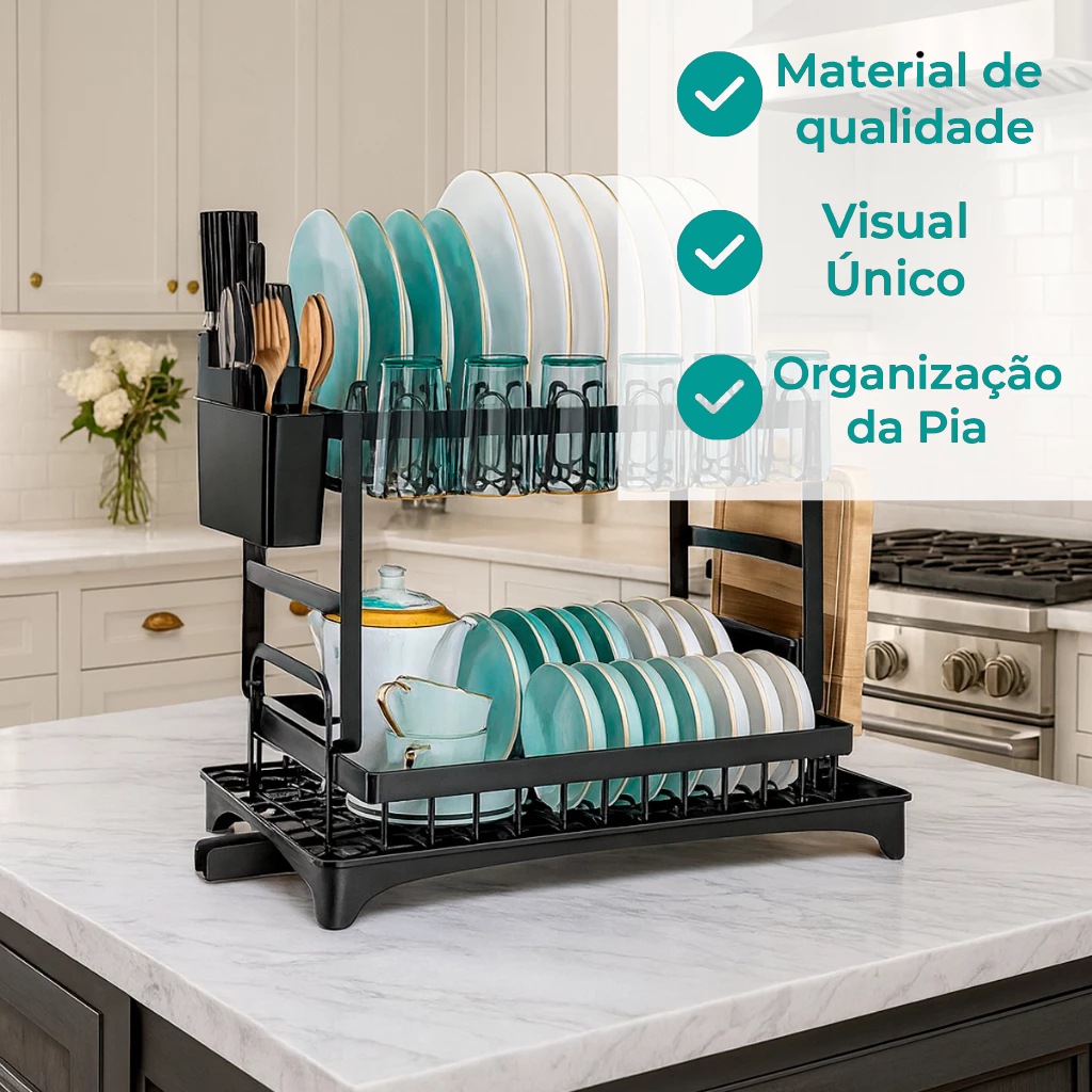 Escorredor De Louças 12 Pratos Organizador Cozinha Suspensa Preto Aço Inoxidável Rack Oliver Home — foto 4