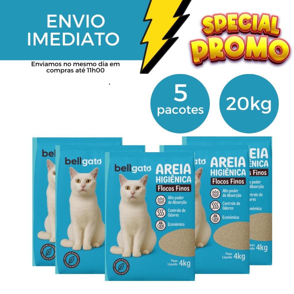 Kit 5un. Areia Sanitária Higiênica Gatos Anti Odor 20kg Total Extra Fina (5 U...