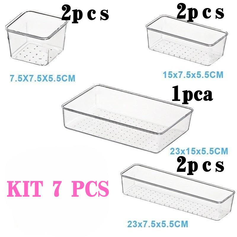 Kit 7 PCS  Organizador Multiuso Modular para Gavetas, Armários, Geladeiras Potes em Acrílico Cristal em Oferta na Shopee