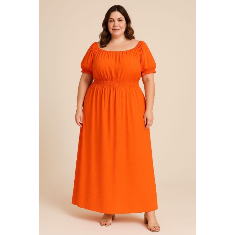 Vestido Longo Evangélico Feminino Plus e Slim Ciganinha Ombro a Ombro com Elástico Duna Pipoca