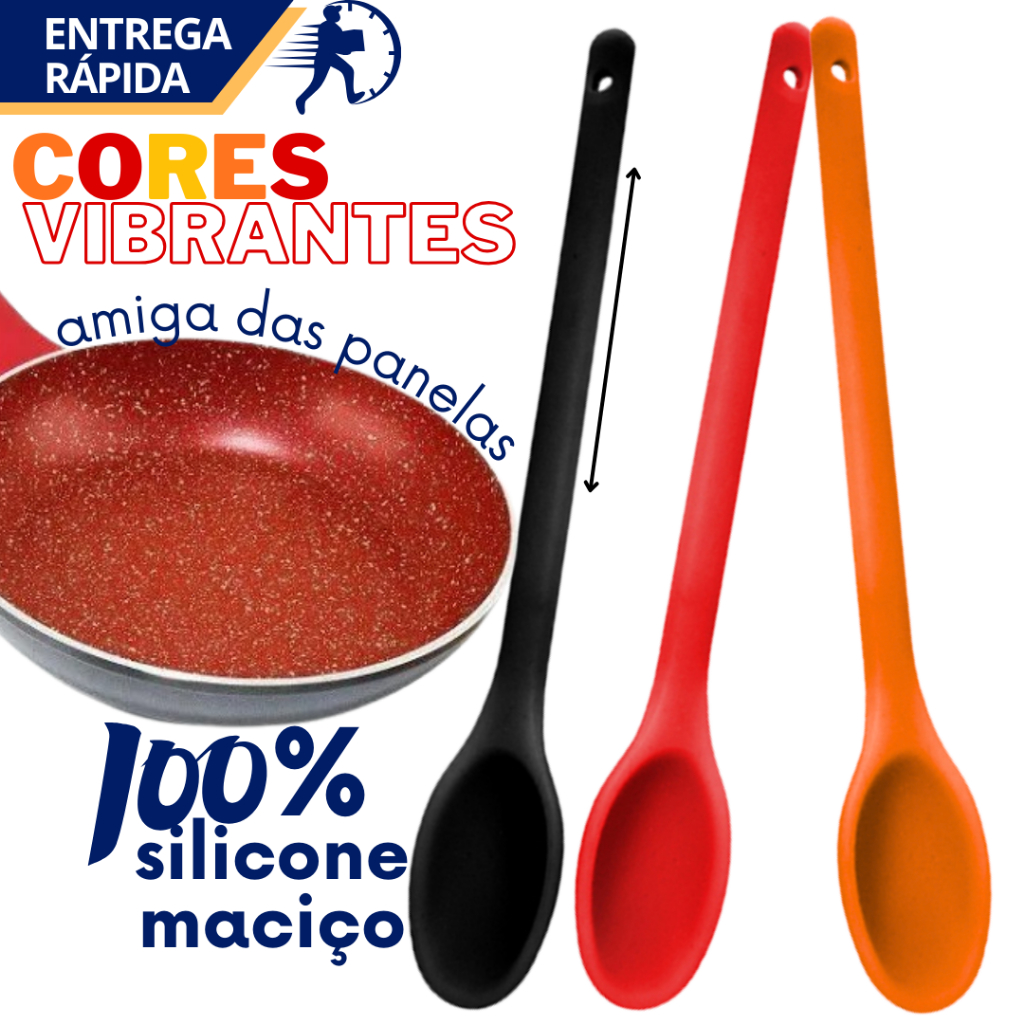 Colher Silicone Resistente Grande 30cm para Mecher Cozinhar Não Risca