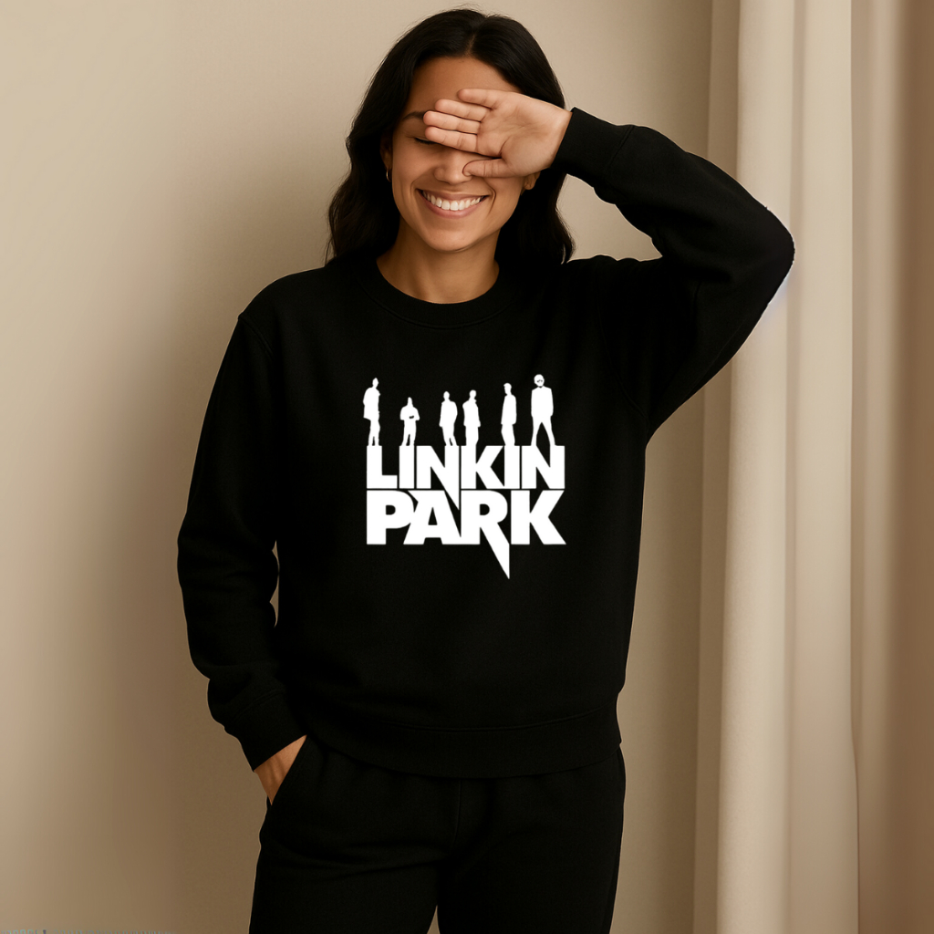 Moletom Blusa de frio Sem capuz Banda Linkin Park Rock Capote Quentinho Preto