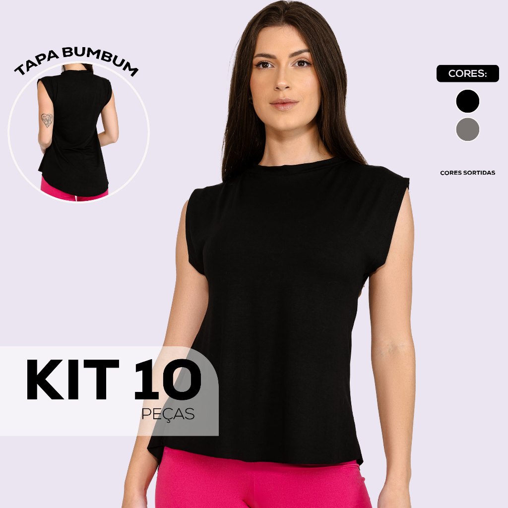 Kit 10 Regatas Tapa BumBum Fitness Academia Veste Leggins Mullet Regata Treino Esporte Dry Fit