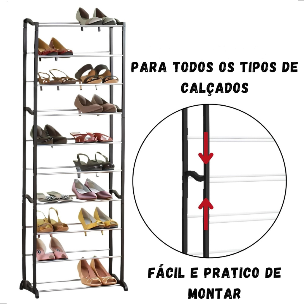 Sapateira Vertical Organizadora Para até 30 Pares com 10 Prateleiras Para Todo Tipo de Calçado · foto 2