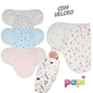Cueiro Swaddle  Charutinho Ajustável Com Velcro Papi Bebê Enrolado Recém Nascido 70cm x 62cm em Oferta na Shopee