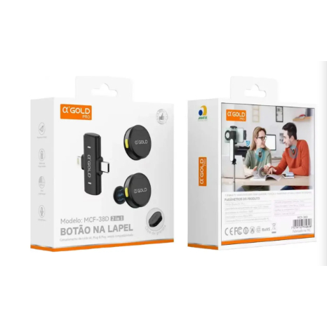 Microfone de Lapela 2 em 1 AGOLD MCF-38D Sem Fio Magnético Compatível com iOS e Android