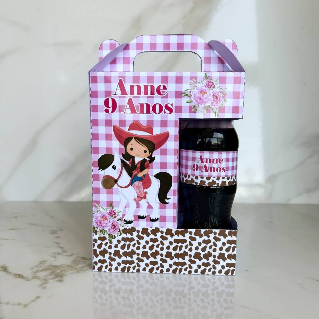 Caixa Maletinha Boiadeira Surpresa com Suporte para MiniRefri + Rotulo Personalizados para Festa Infantil/ aniversários