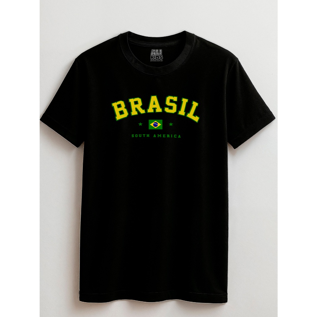 Camiseta Brasil País Juvenil e Infantil 2 ao 16 anos 100% Algodão Futebol Copa do Mundo Esportes
