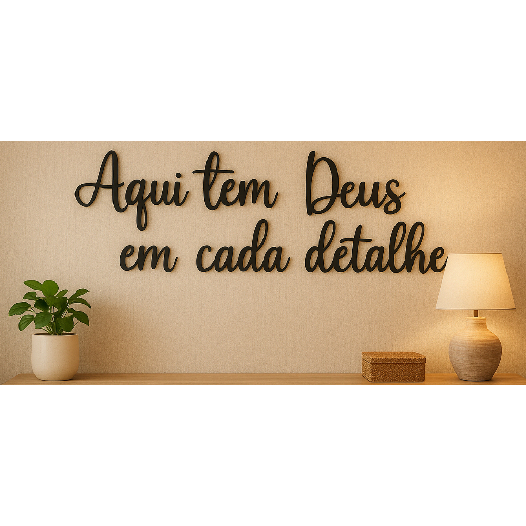 Frase Decorativa Mdf Letreiro Aqui Tem Deus Em Cada Detalhe