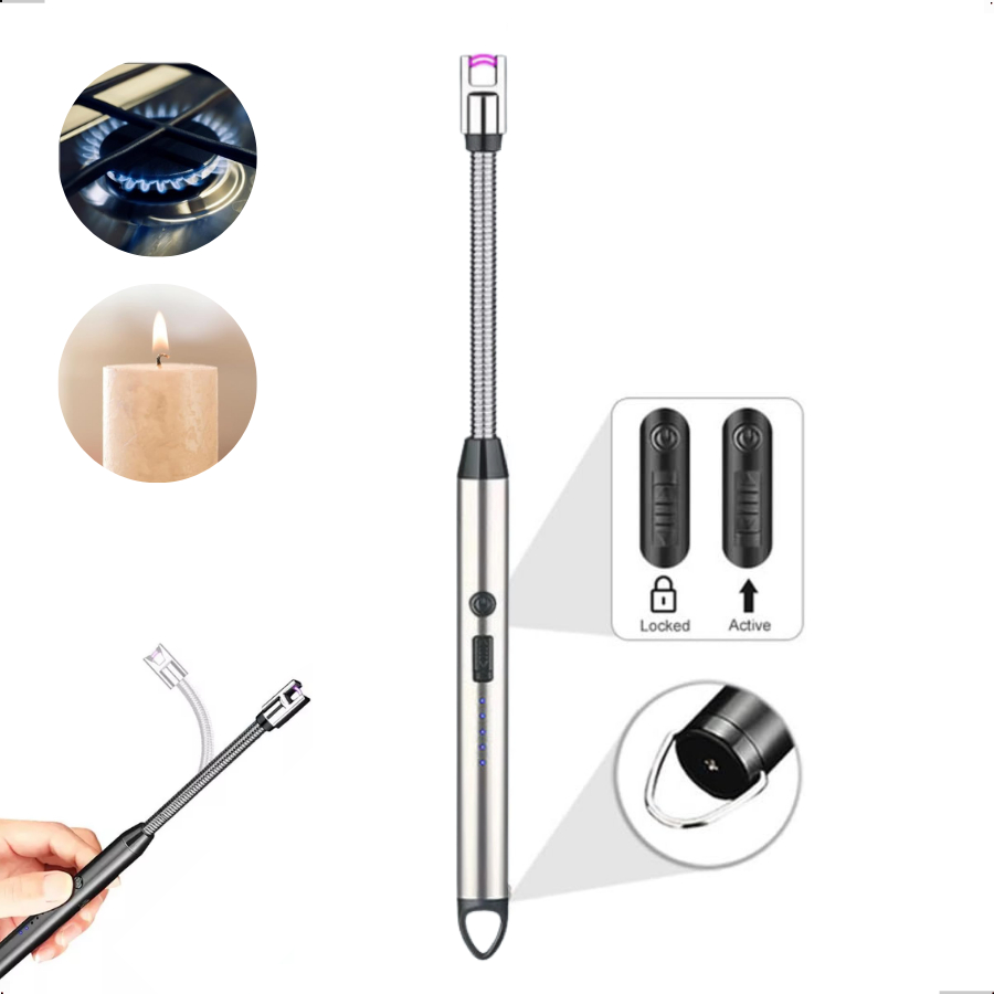 Acendedor Elétrico Recarregável USB Flexível Isqueiro Sem Chama para Fogão, Velas e Churrasqueira