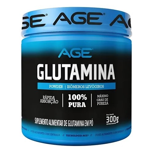 AGE Glutamina 300g Pura Sem Sabor Suplemento Recuperação Imunidade Treino Intenso