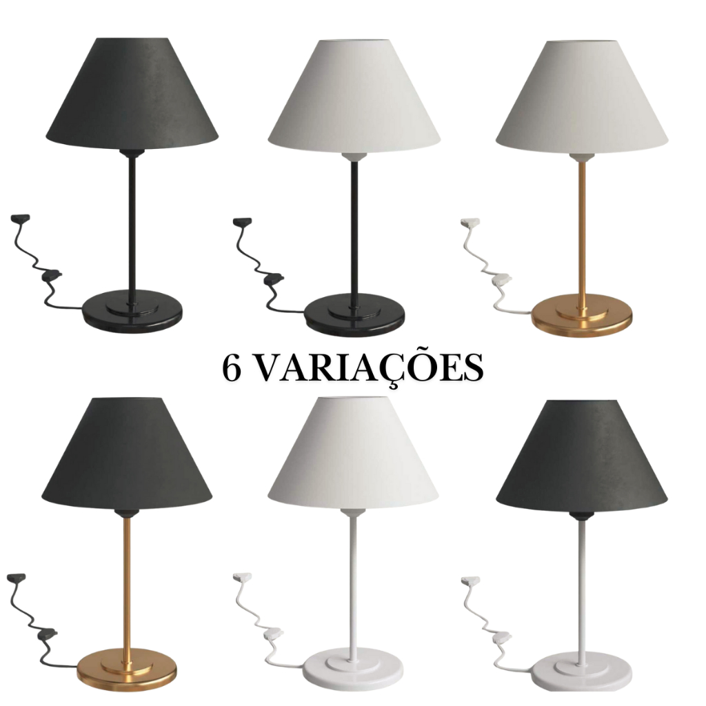 Abajur Minimalista De Ferro Decoração Sala Escritório Quarto Mesa Luminária Bivolt Clean