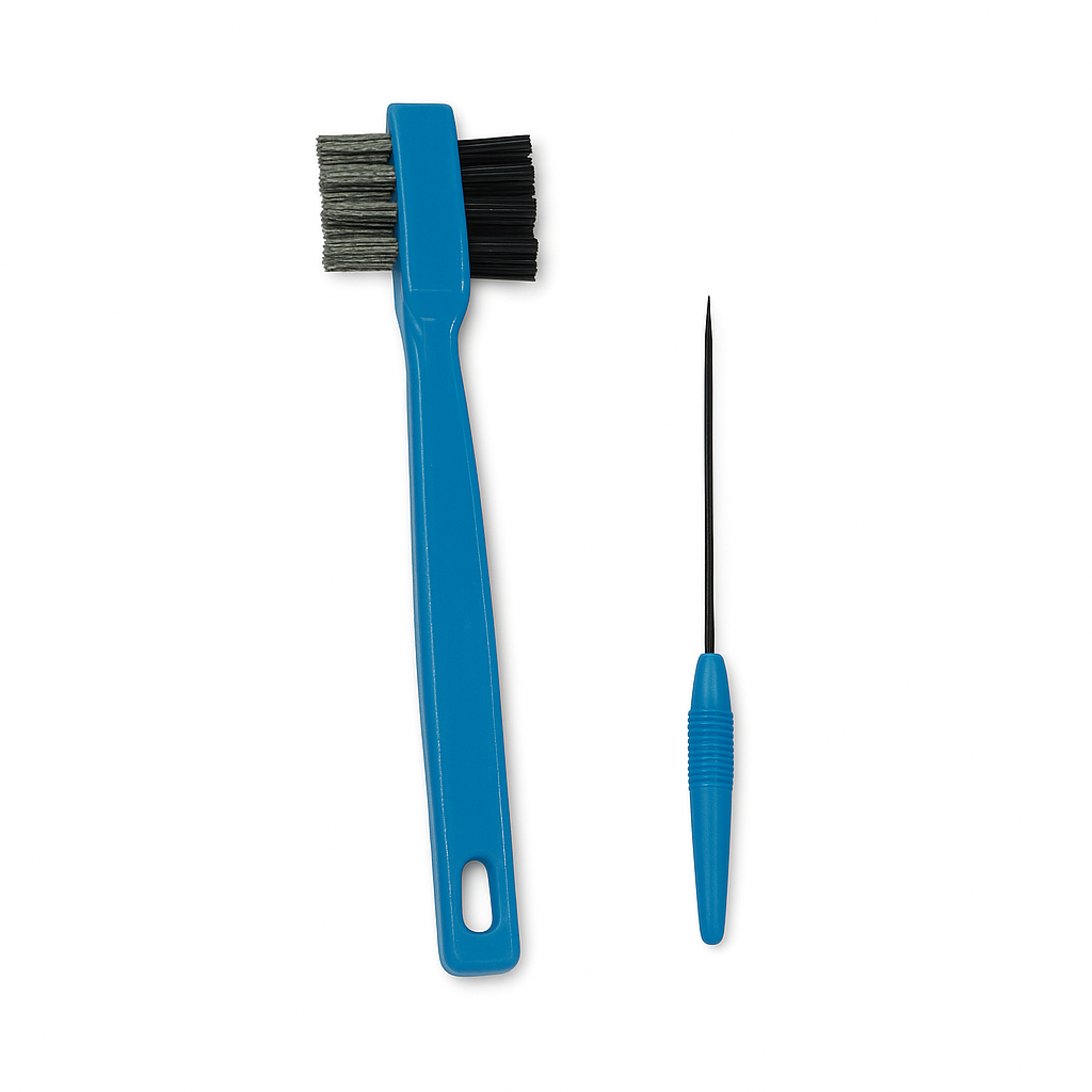 Kit de Limpeza Pesada com Escova Dupla Face Aço e Nylon, Azul, com Agulha de Limpeza, para Panelas, Grelhas e Fogão em Oferta na Shopee