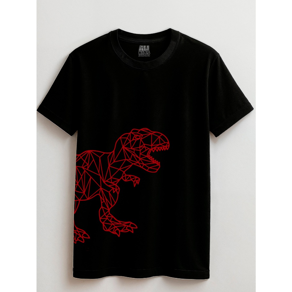 Camiseta Dinossauro Abstrato Juvenil e Infantil 2 ao 16 anos Casual Urban Streetwear