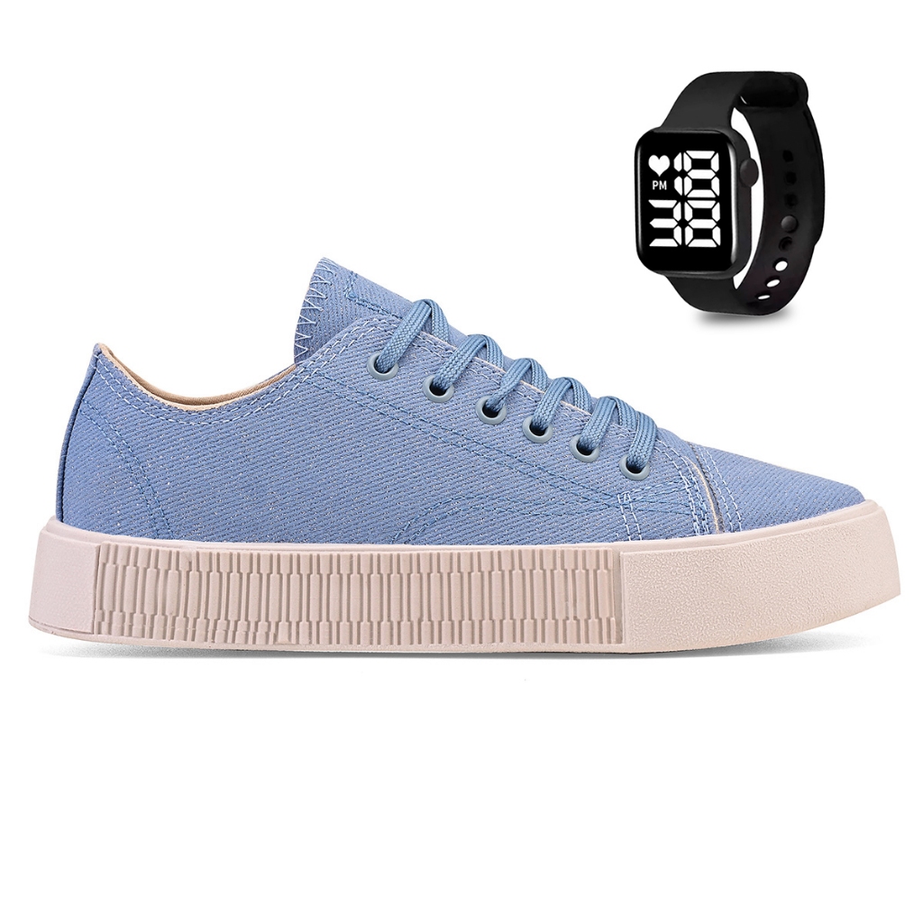 Kit Tênis Casual Feminino Conforto Estilo e Qualidade Tênis + Relógio
