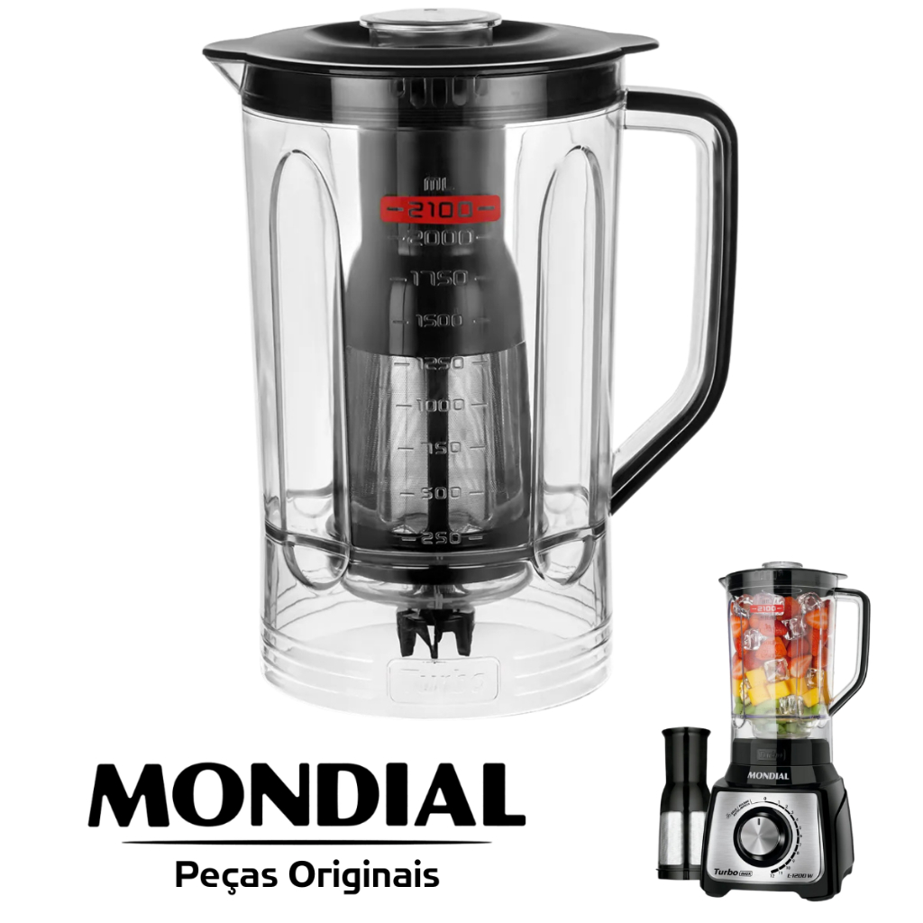 Copo Liquidificador Turbo Inox L-1000 L-1200 Preto Mondial 2,1L