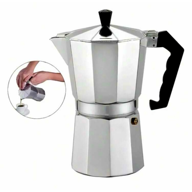 Cafeteira Italiana Alumínio 6 Xícaras Aço Decorada Top Cafeteira Rápida 1,4 litros