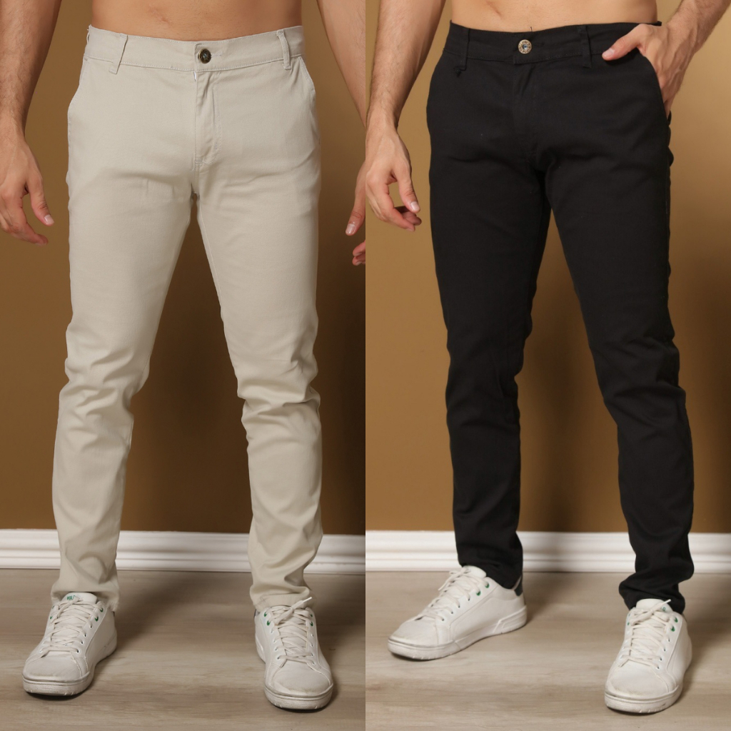 KIT 2 Calças Sarja Masculina Alfaiataria Esporte Fino Bolso Faca Bolso Embutido