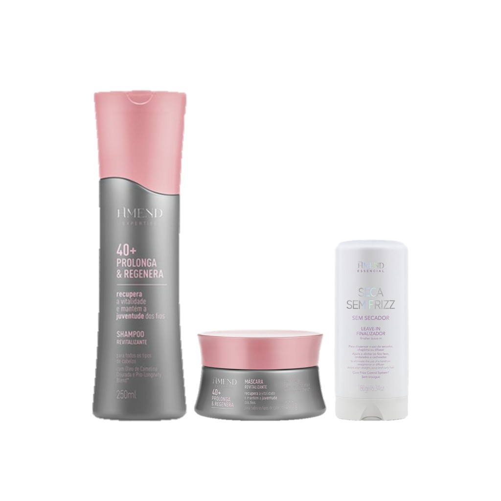 Amend Kit Expertise 40+ Prolonga e Regenera Shampoo 250ml + Máscara 300g +  Seca sem Frizz 180g