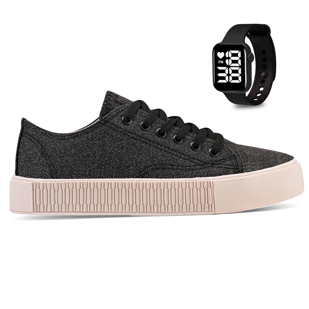 Kit Tênis Casual Feminino Conforto Estilo e Qualidade Tênis + Relógio