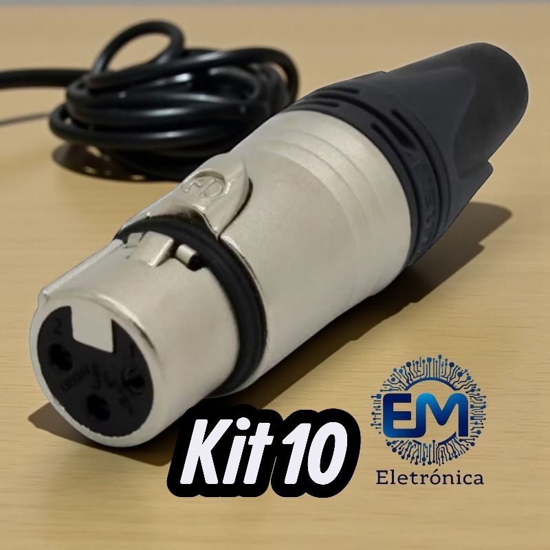kit 10 Conector xlr cannon Femea preto alta qualidade