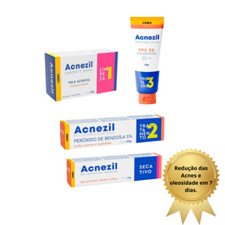 Kit Completo Acnezil: Sab em Barra + Gel Secativo+ Gel 5% + Protetor Solar em Oferta na Shopee