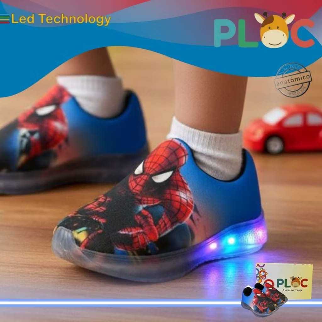 Tênis Led Infantil PLOC PRETO LED07  - SPIDER Homem Aranha Aranhaverso
