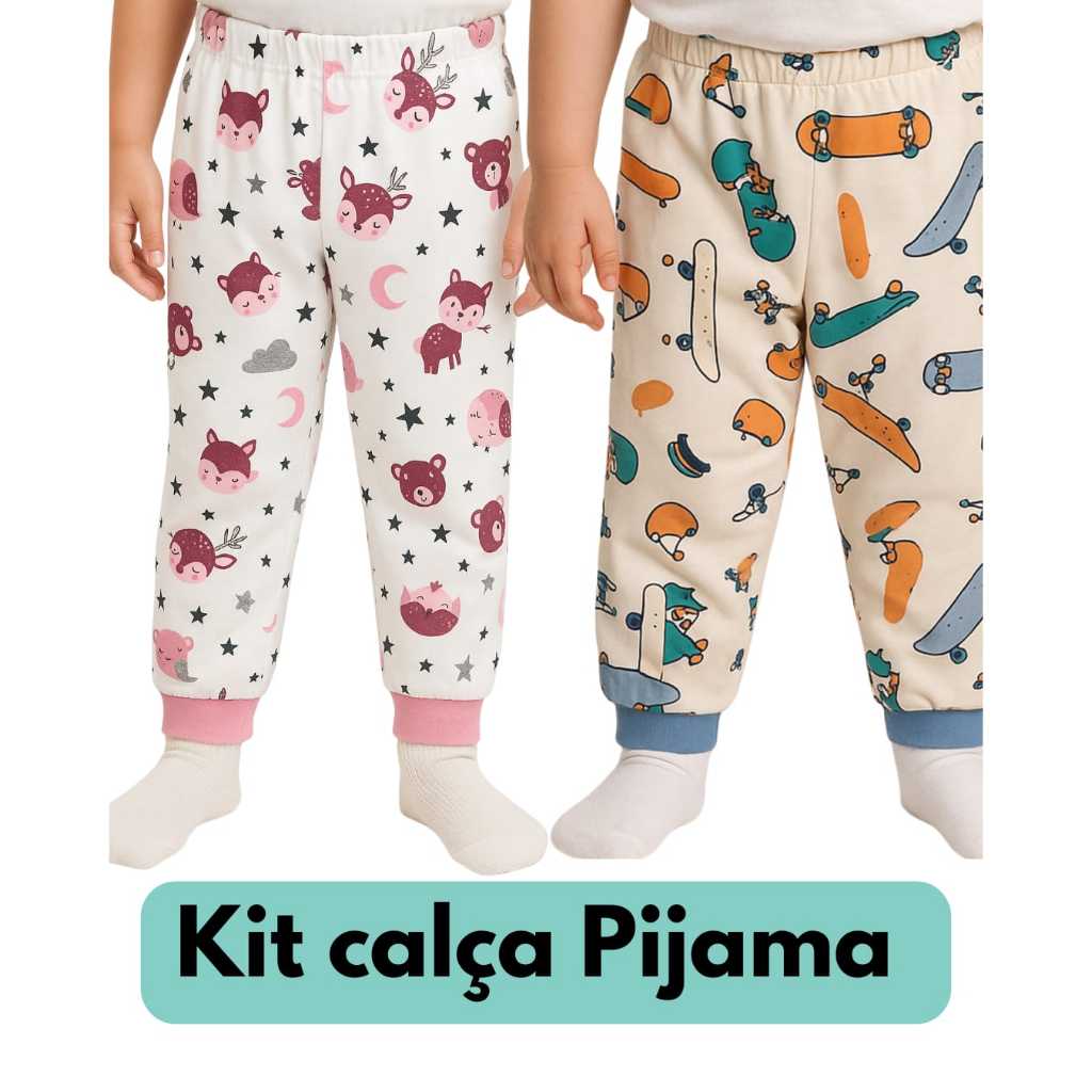 Kit Calças Infantil Pijama Menino ou Menina 100% Algodão Inverno