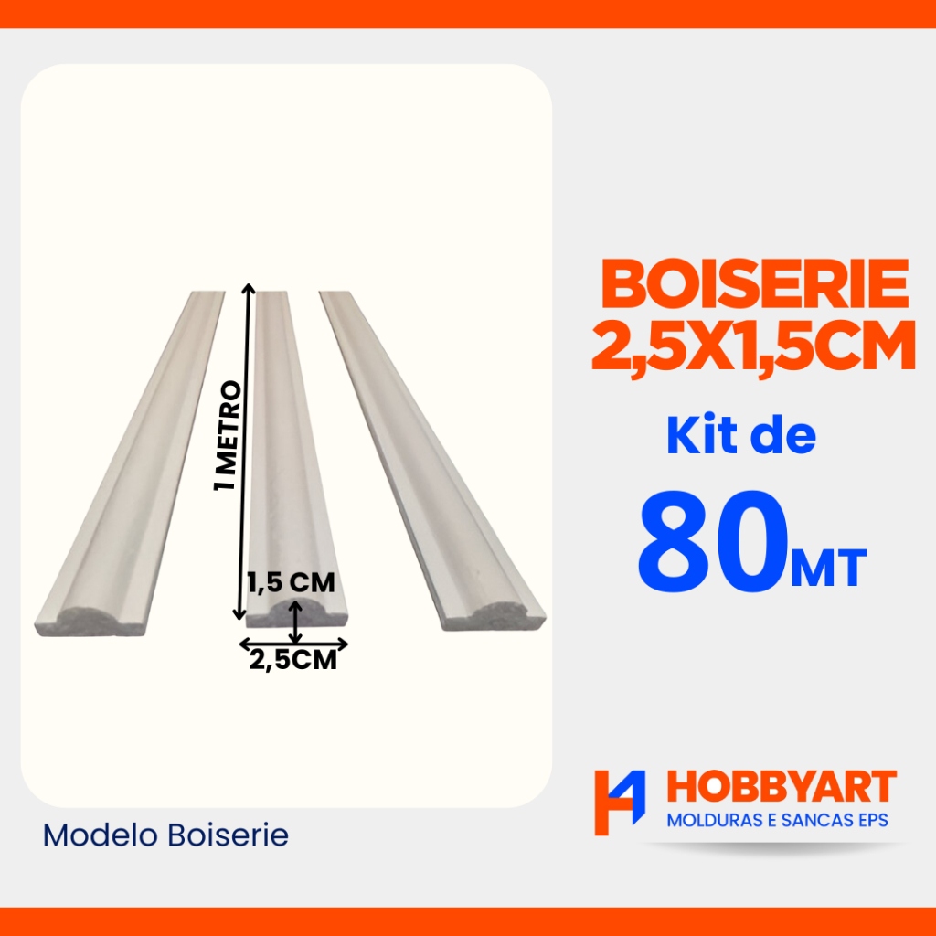 Boiserie Parede Teto Isopor Friso Kit 80 metros Faixa Boiserie 2,5 x1,5 cm