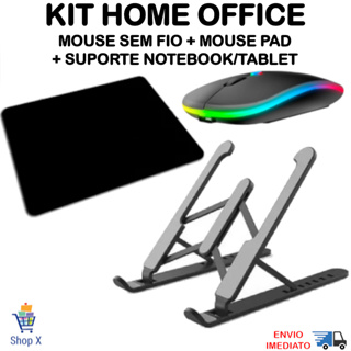 Kit Mouse Sem Fio Recarregável mais Suporte Notebook Tablet Regulável e Mousepad  Home Office em Oferta na Shopee