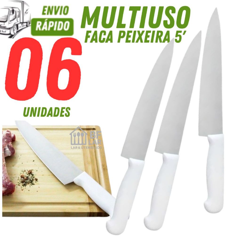 Faca Branca Multiuso 06/04/02 Unid Faca Peixeira de 5 "Polegada Cabo Branco Inox Corta Carne Legumes