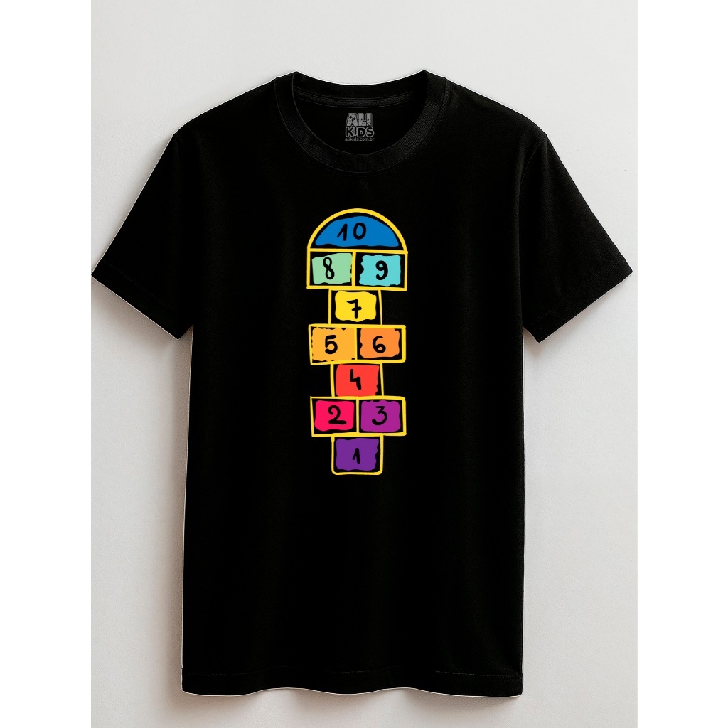 Camiseta Amarelinha Divertida Juvenil e Infantil 2 ao 16 anos Brincadeira Criança Menino Menina
