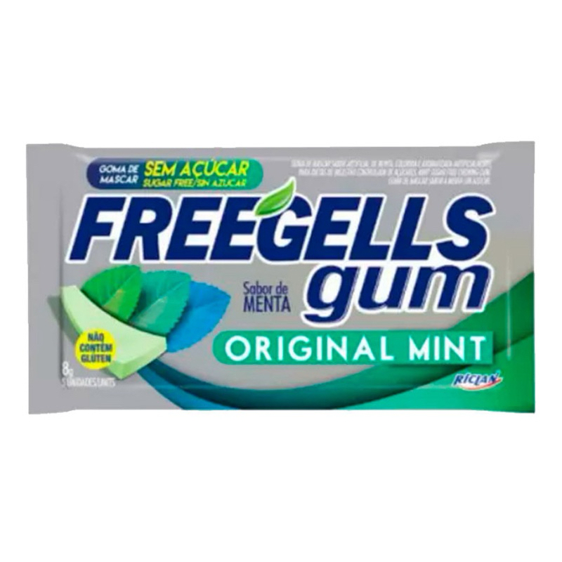 Chiclete Freegells Gum Original Mint caixa com 15uni - Zero Açúcar Sem Glúten