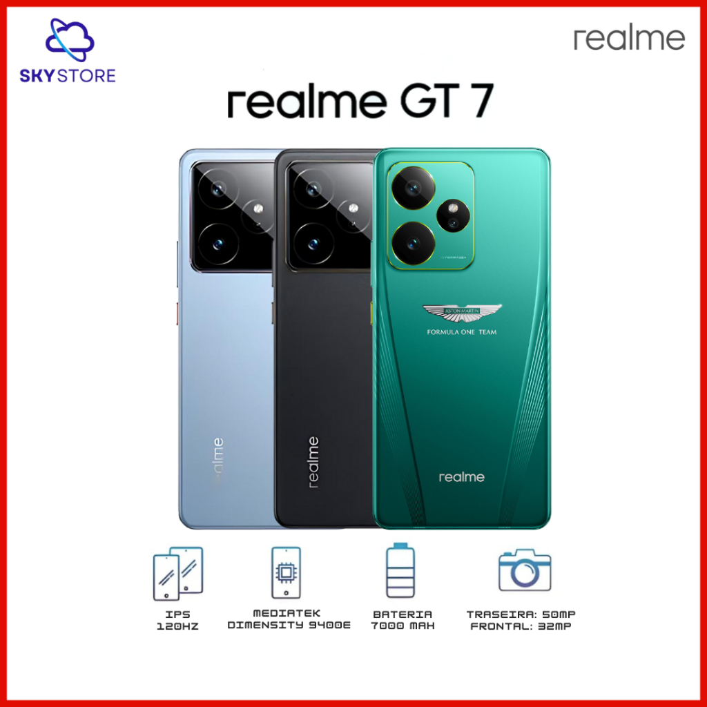 Realme GT7 5G, 512GB/12GB RAM, Colab Aston Martin,  Bateria 7000mAh, Processador MediaTek Dimensity 9400e Versão Global em Oferta na Shopee
