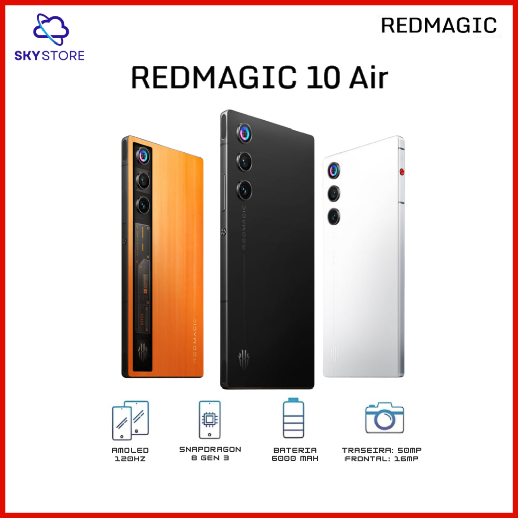 Redmagic 10 AIR 5G, Câmera dupla 50MP, 256GB/512GB + 12GB/16GB RAM, Processador Snapdragon 8 Gen 3 Versão Global em Oferta na Shopee