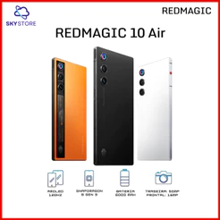 Redmagic 10 AIR 5G, Câmera dupla 50MP, 256GB/512GB + 12GB/16GB RAM, Processador Snapdragon 8 Gen 3 Versão Global