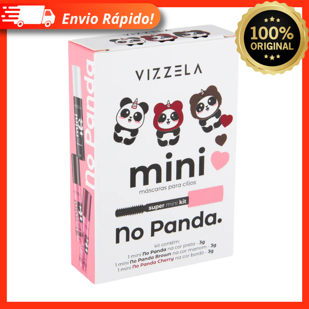 Kit Mini Máscaras De Cílios No Panda Vizzela - Preta, Marrom e Bordô