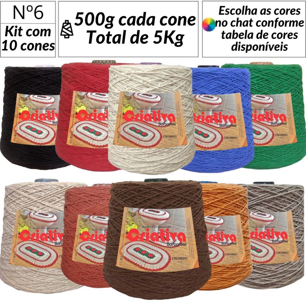 Kit 10 Unidades Barbante Criativa 500g N.º 6 Cores Predefinidas em Oferta na Shopee