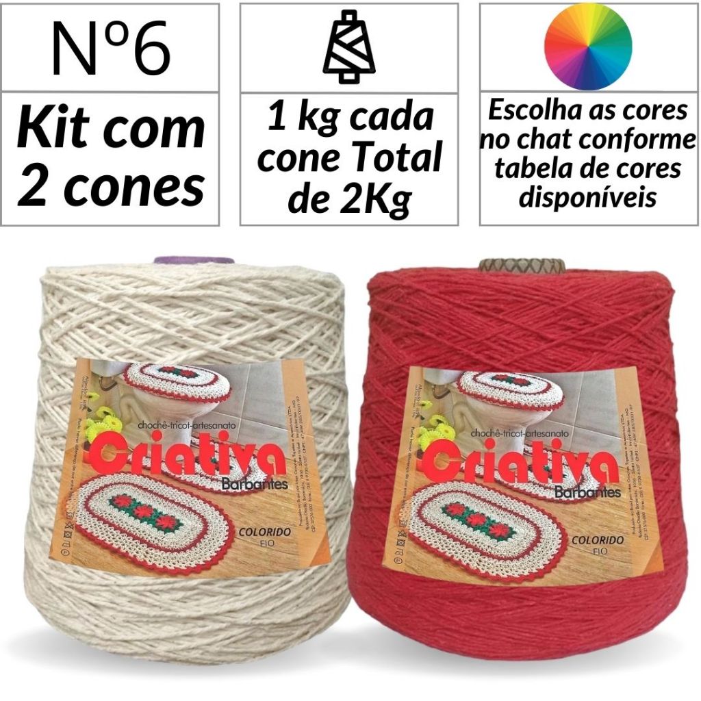Kit 2 Unidades Barbante Criativa 1Kg N.º 6 Cores Predefinidas