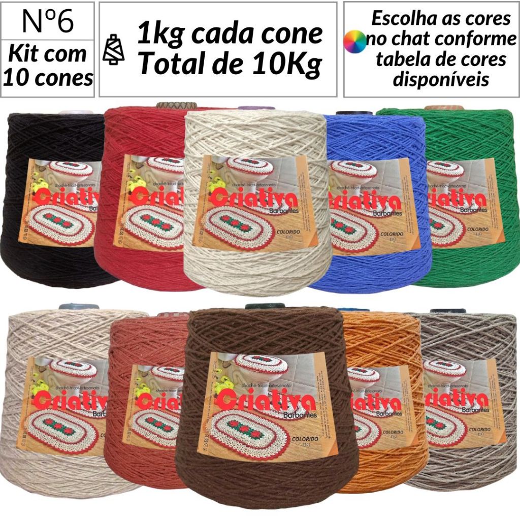 Kit 10 Unidades Barbante Criativa 1Kg N.º 6 Cores Predefinidas em Oferta na Shopee