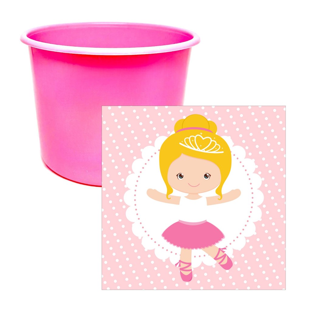 Adesivo + Baldinho Pipoca Bailarina Loira 1.5l - Kit Cinema Festa Infantil Aniversário Lembrancinha