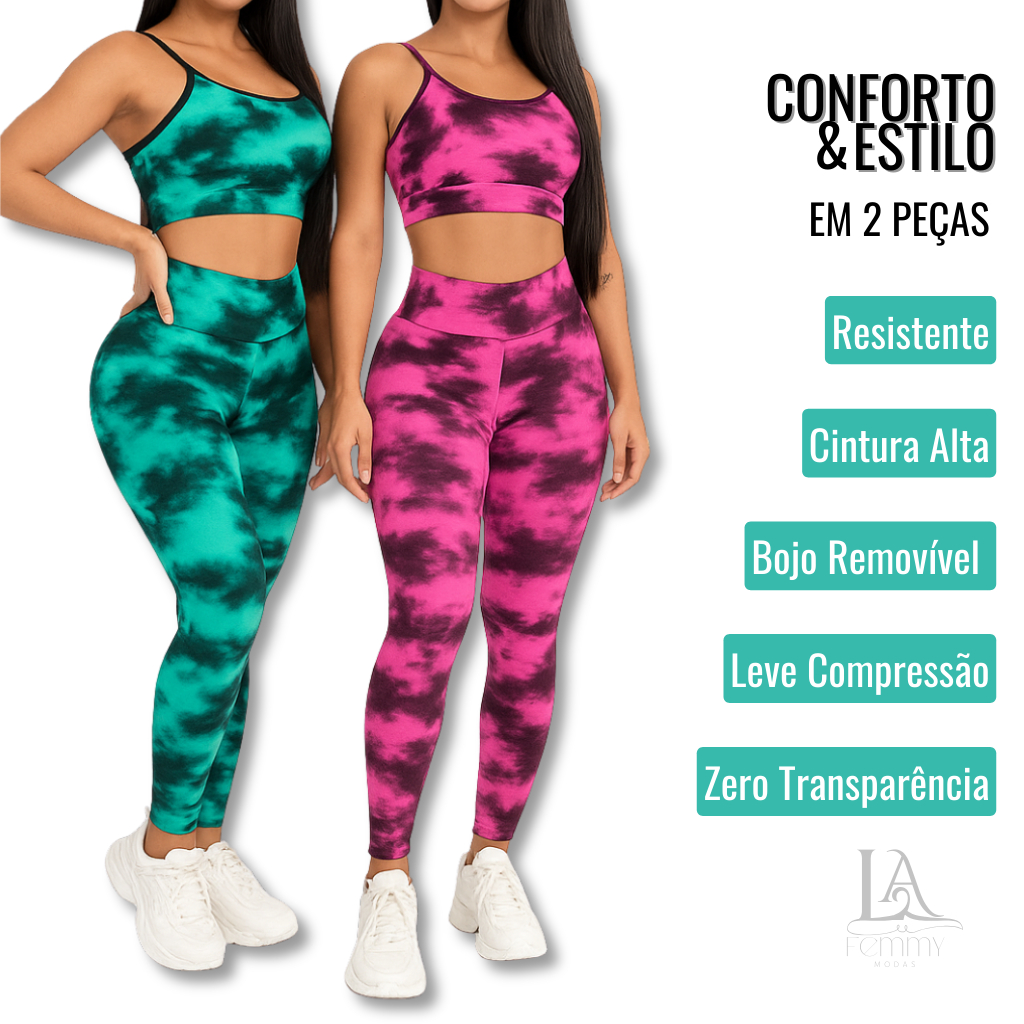 Kit 2 Pçs Legging e Top Fitness Feminino Cintura Alta, Bojo Removível, Compressão Leve e Zero Transparência, Conjunto